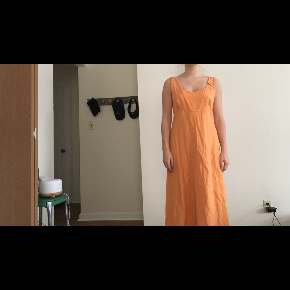 Orange linen dress with buttons up the side